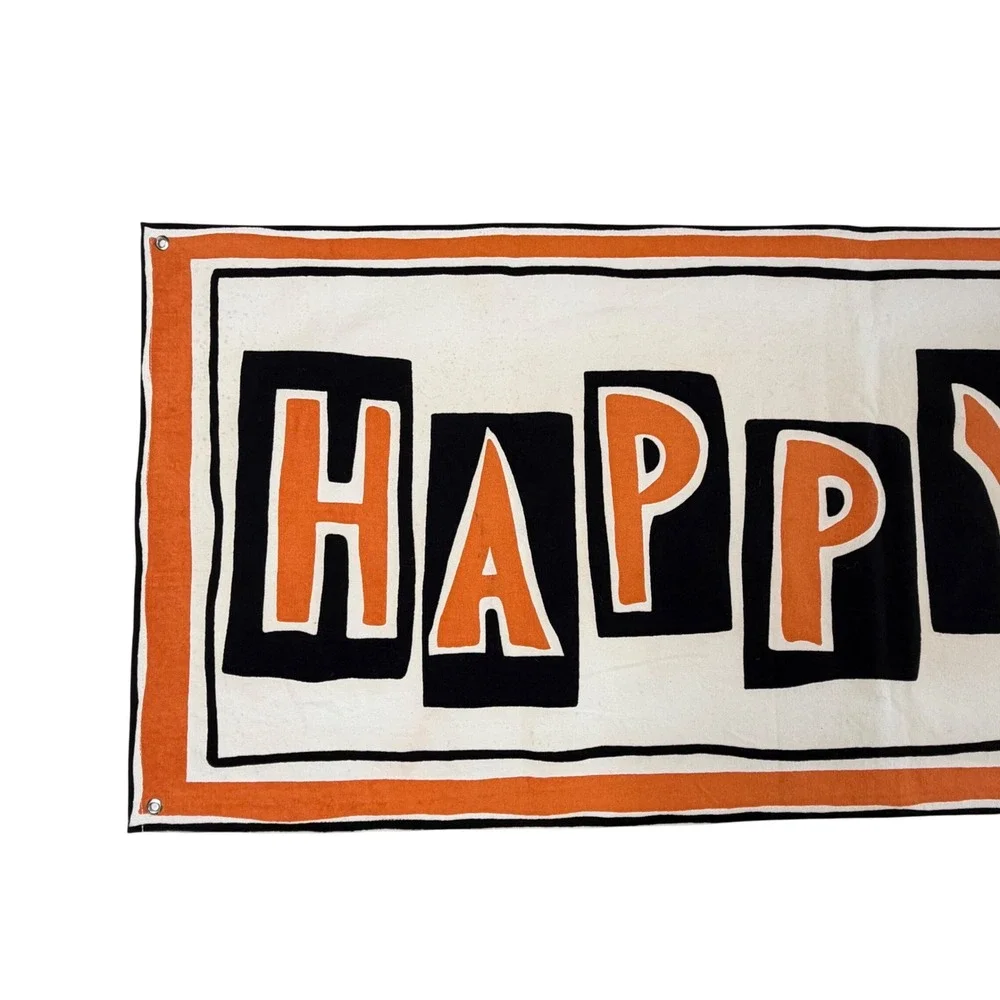 POTTERY BARN Banner White Orange Happy Halloween Jack-O-Lantern Long Spooky